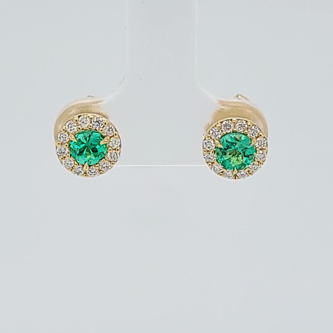 Emerald and Diamond Halo Stud Earrings