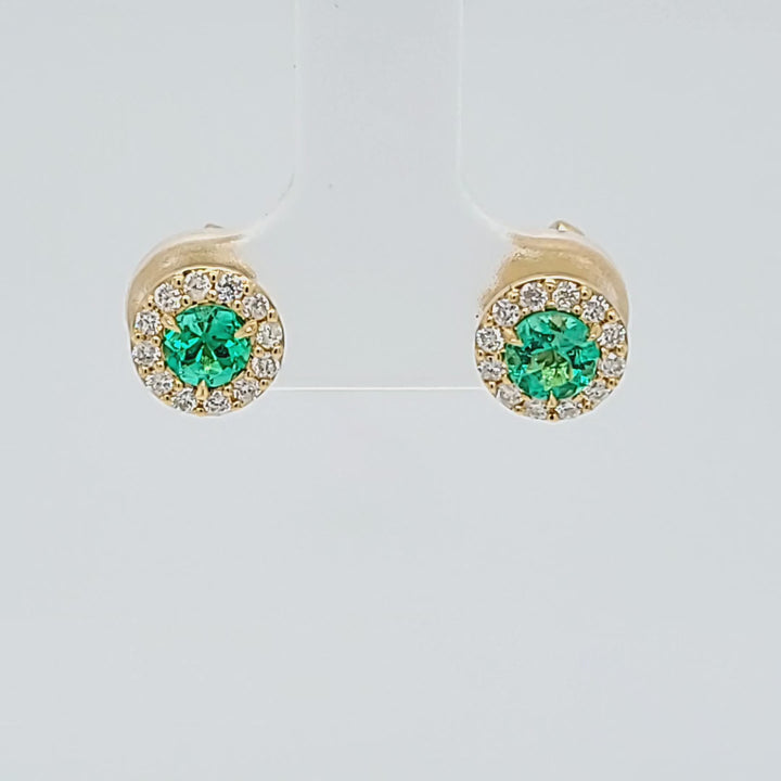 Emerald and Diamond Halo Stud Earrings