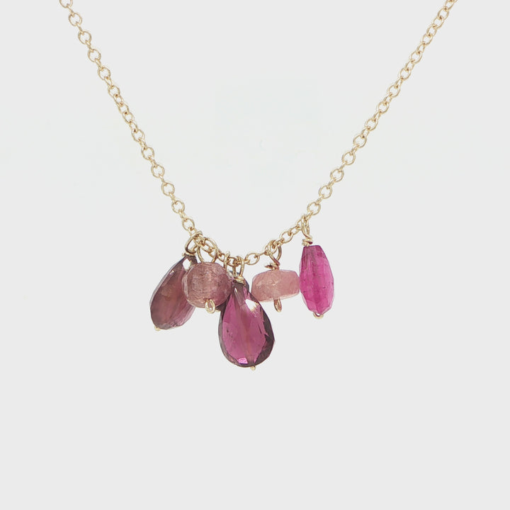 14K Yellow Gold Pink Tourmaline Bead Necklace – 16” Rolo Chain