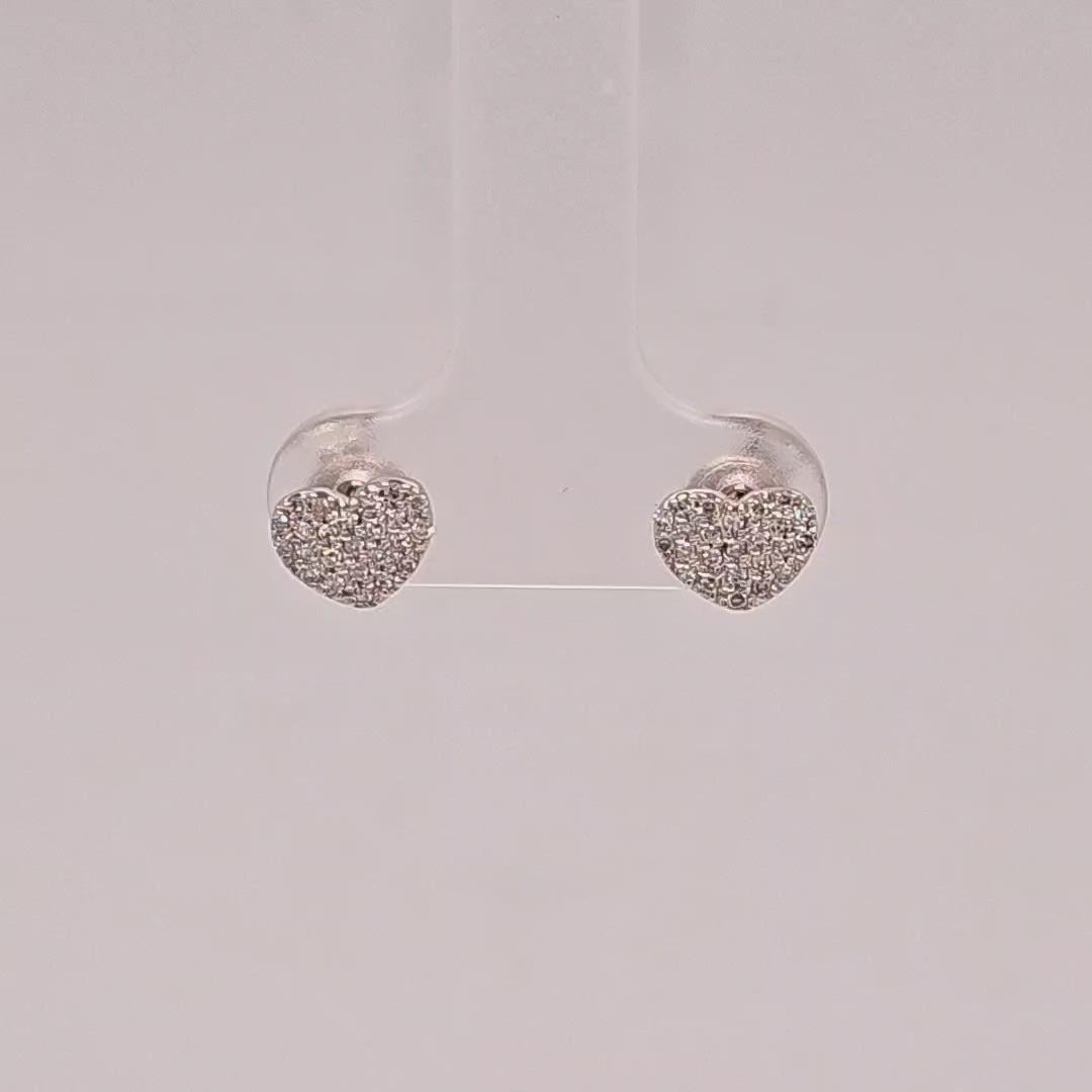Pave Diamond Heart Stud Earrings