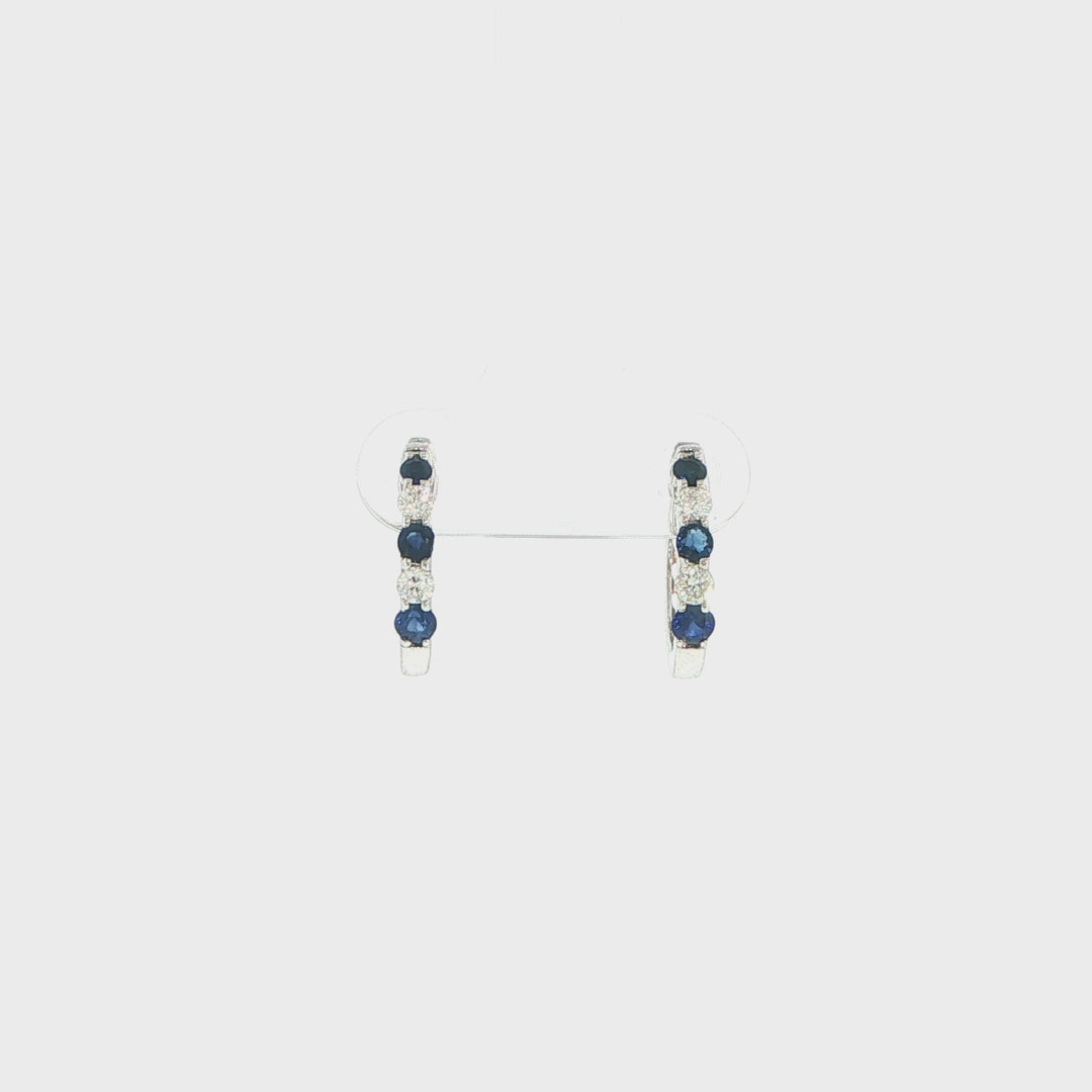 14K White Gold Sapphire & Diamond Huggie Earrings
