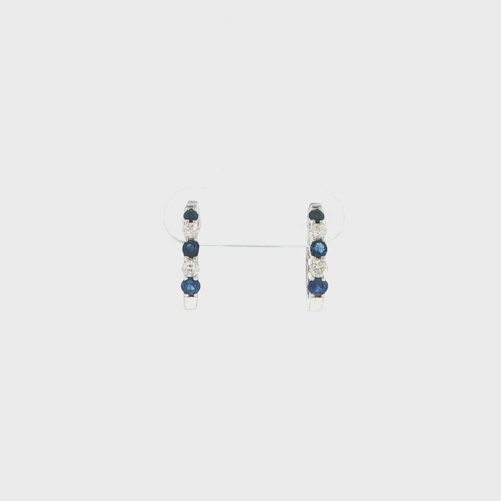 14K White Gold Sapphire & Diamond Huggie Earrings