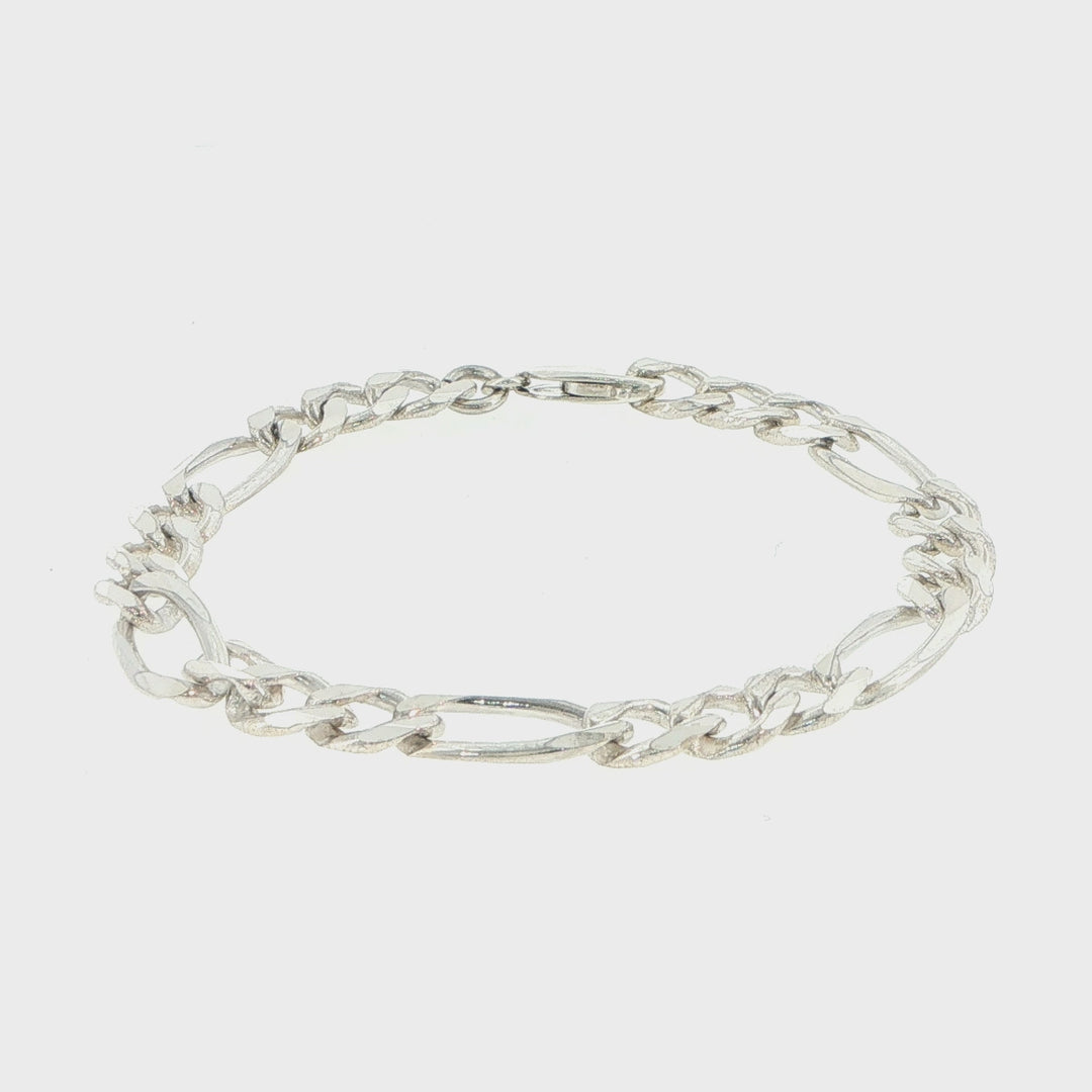 Sterling Silver 7.6mm Figaro Link Bracelet