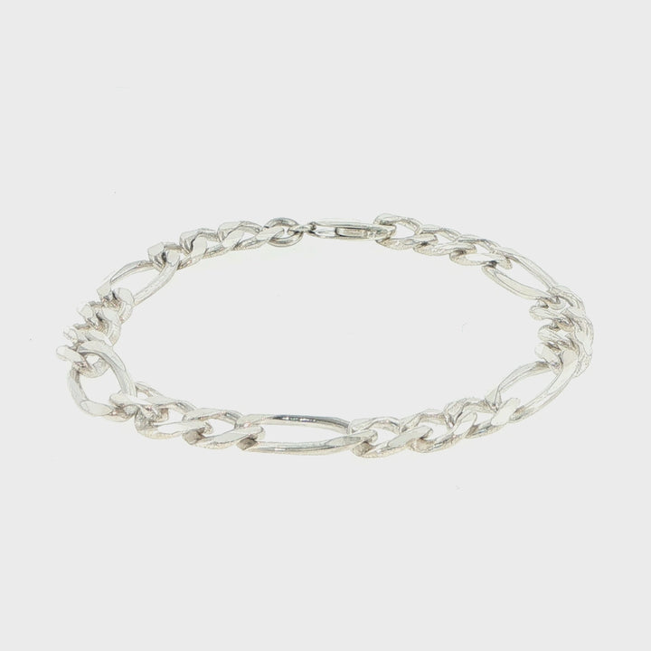 Sterling Silver 7.6mm Figaro Link Bracelet