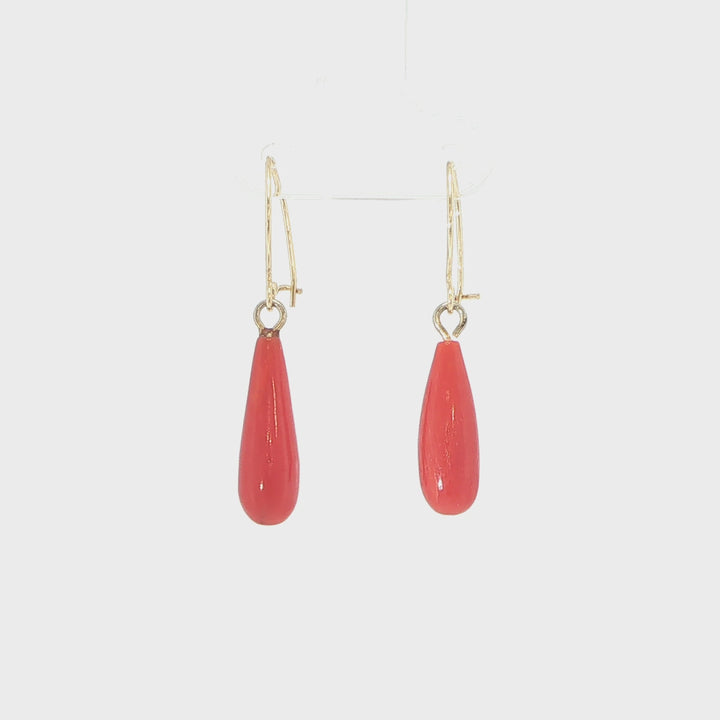 14K Yellow Gold Italian Coral Earrings with Wire Backs
