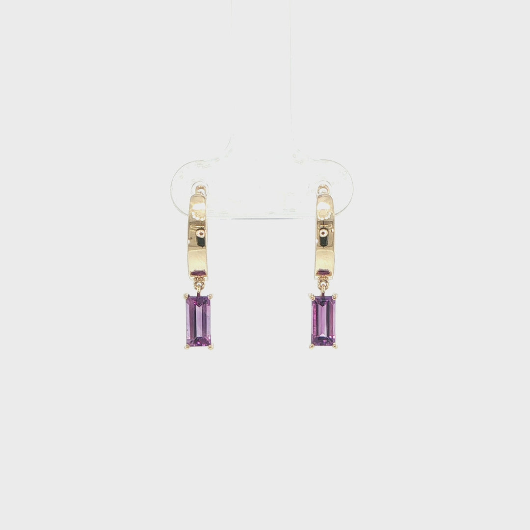 14K Yellow Gold Baguette Amethyst Huggie Earrings