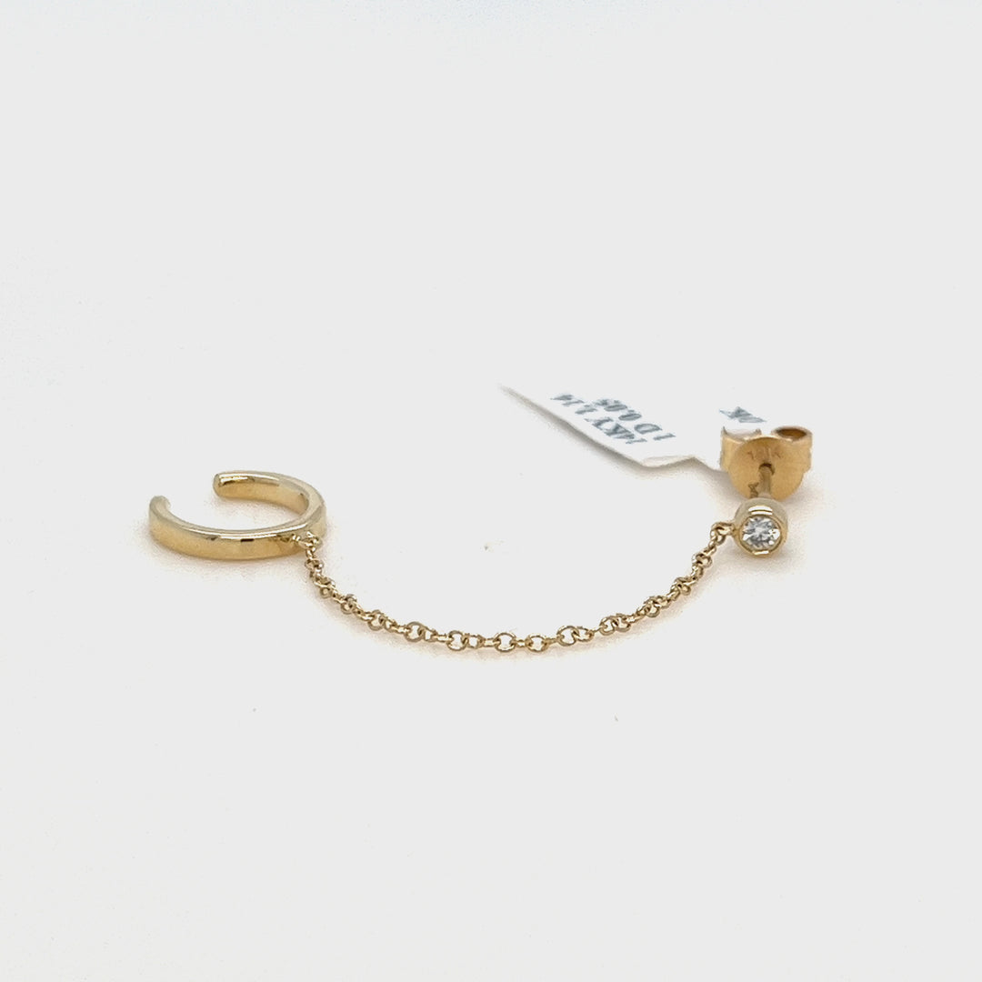 Single Ear Cuff Chain Diamond Stud Earring