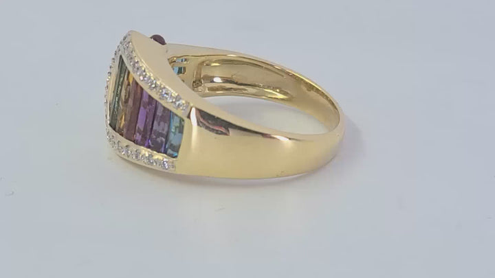 Multicolor Gemstone and Diamond Ring