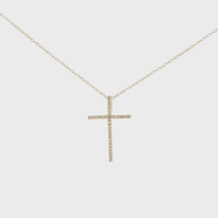 14K Yellow Gold Diamond Cross Necklace