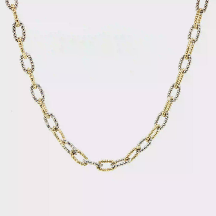 18K Yellow & White Gold Twisted Paper Clip Chain