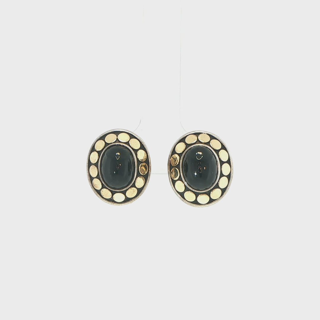 John Hardy Dot Stud Earrings Sterling Silver Onyx & 18K Yellow Gold