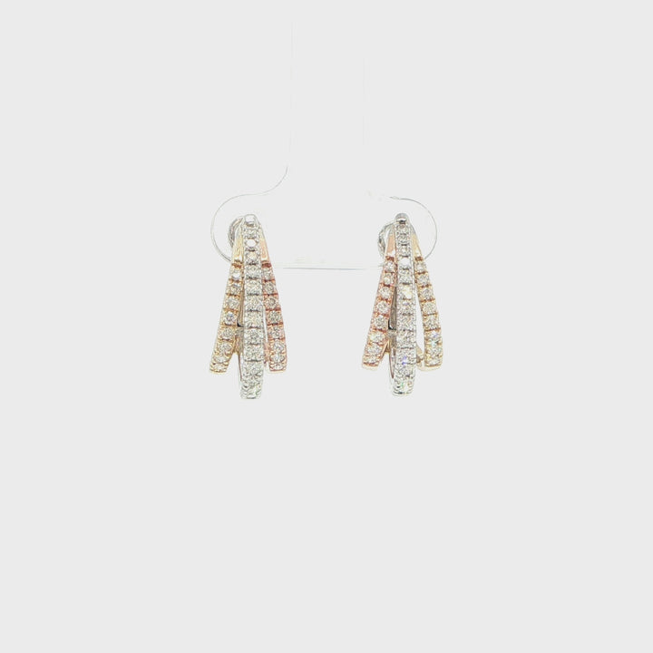 14K Tri-Color Gold Diamond Three-Row Hoop Earrings