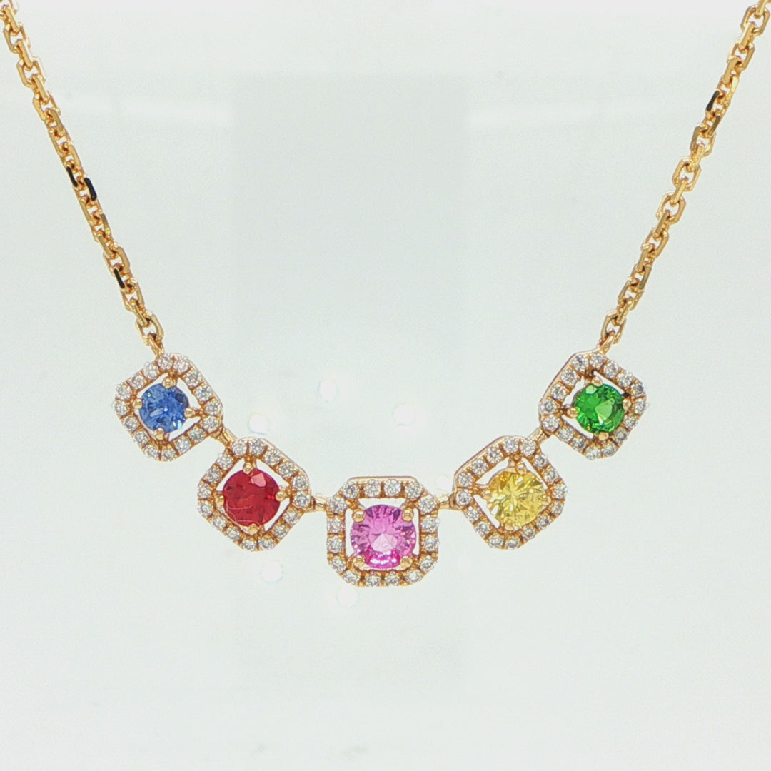 14K Yellow Gold Rainbow Sapphire Smile Necklace with Diamonds