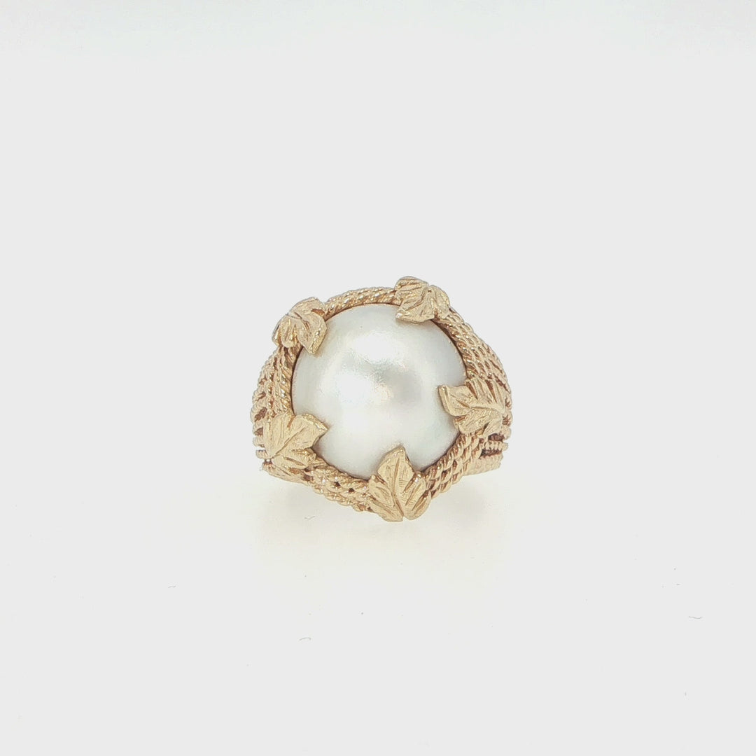 14K Yellow Gold Mabé Cultured Pearl Leaf Ring