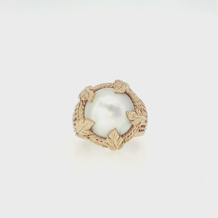 14K Yellow Gold Mabé Cultured Pearl Leaf Ring