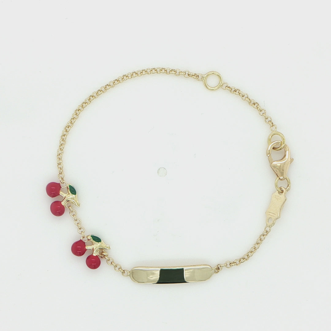 18K Yellow Gold Enamel Cherry Baby Bracelet