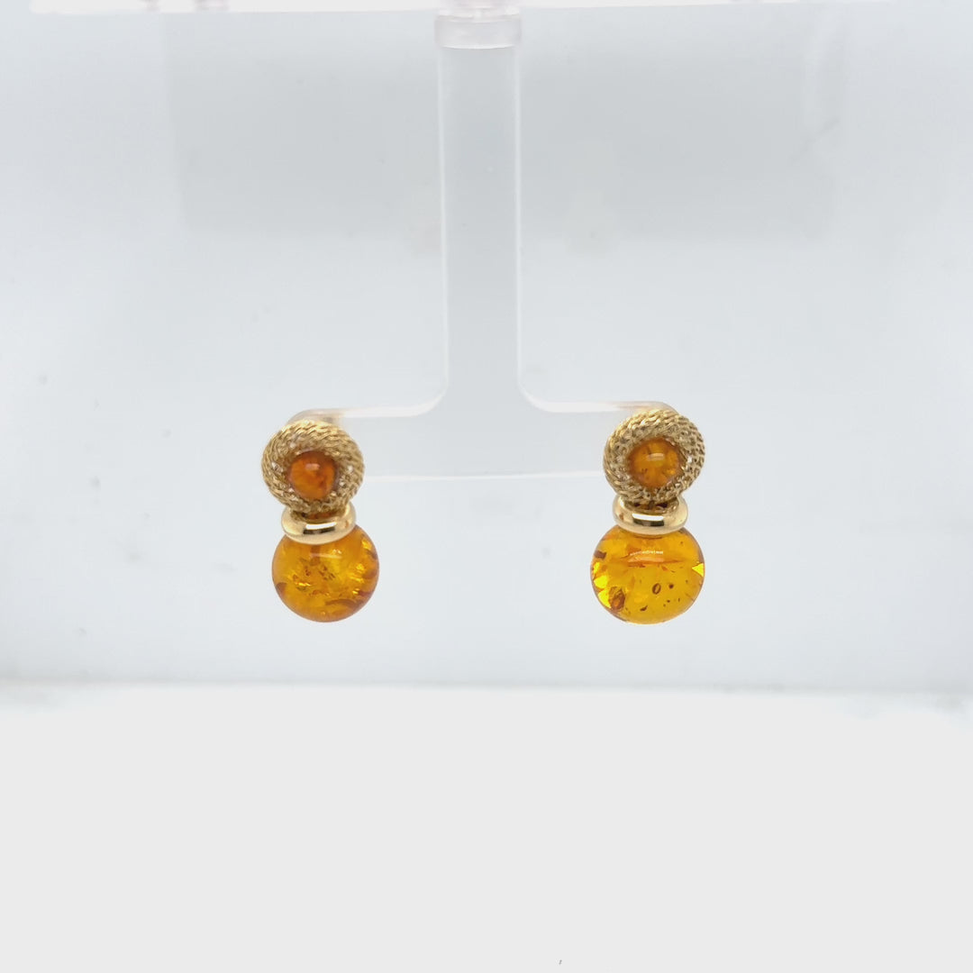 18K Yellow Gold Amber Drop Earrings