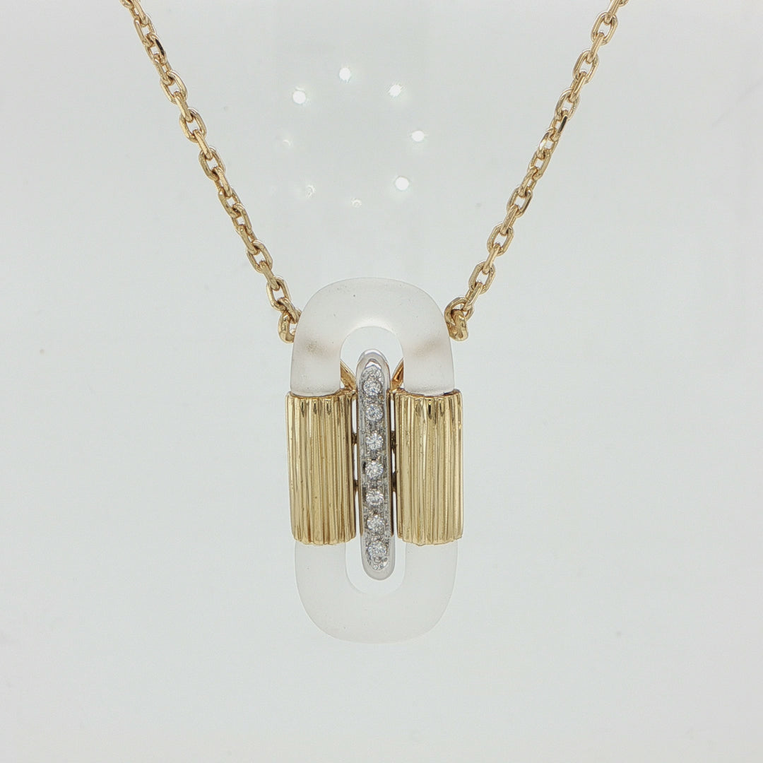 18K Yellow Gold Frosted Quartz & Diamond Necklace