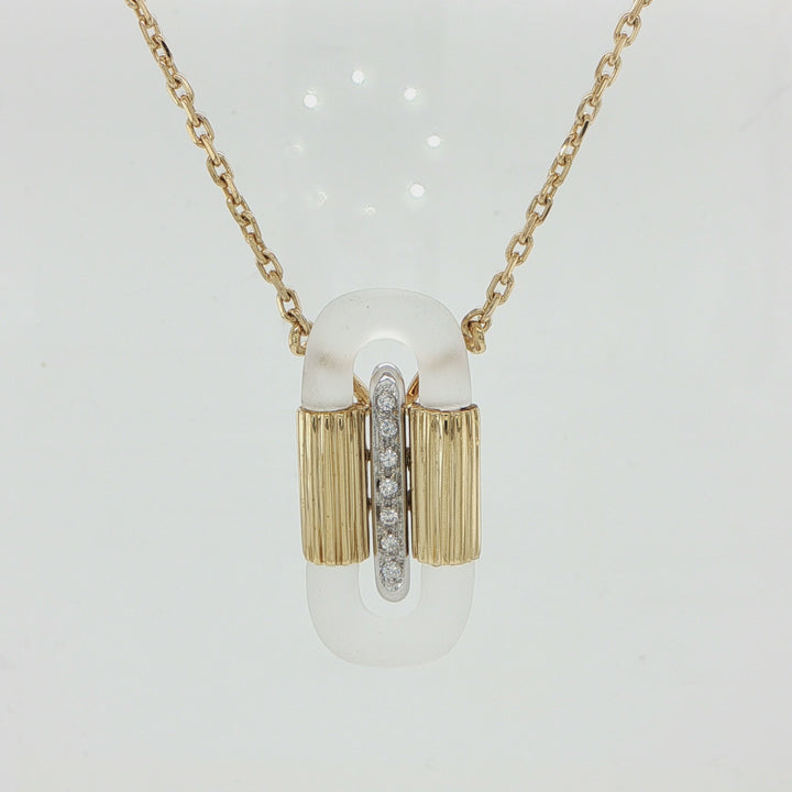 18K Yellow Gold Frosted Quartz & Diamond Necklace