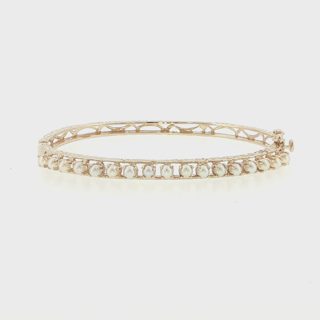14K Yellow Gold Cultured Pearl Bangle