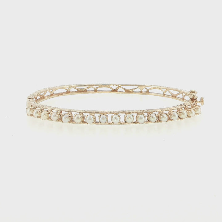 14K Yellow Gold Cultured Pearl Bangle