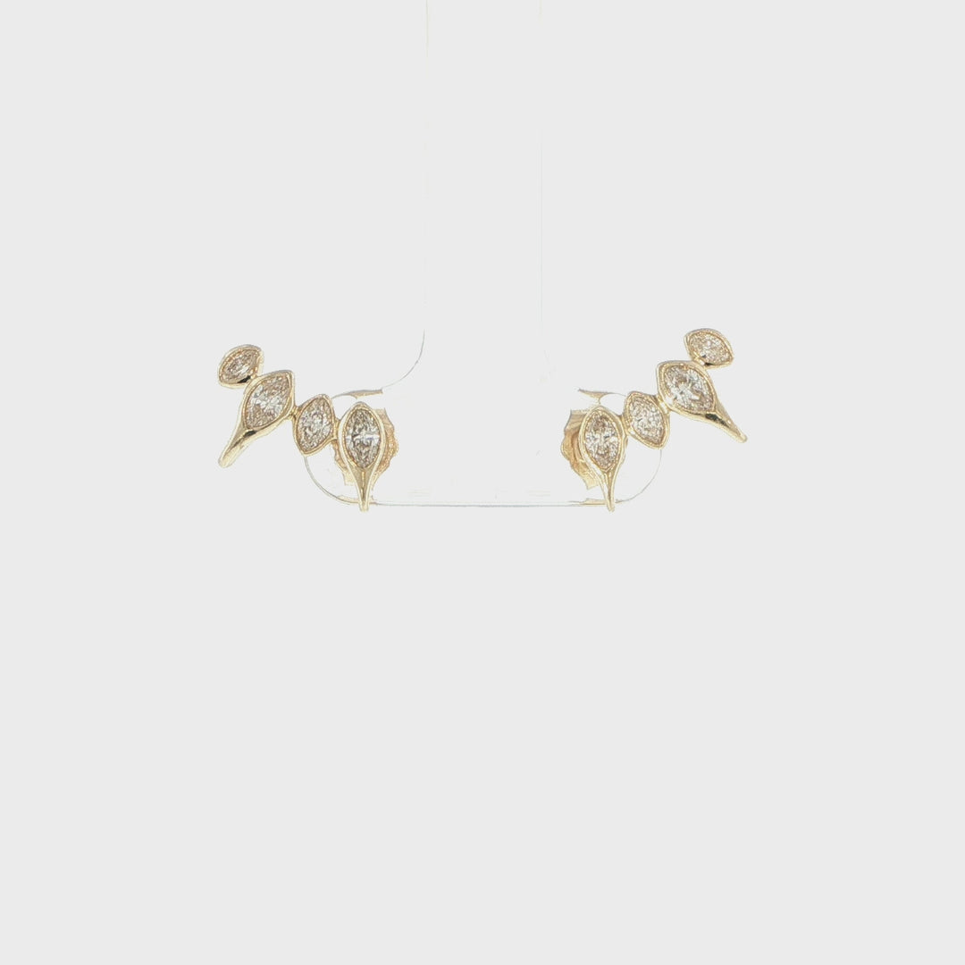 14K Yellow Gold Marquise Diamond Bezel Set Stud Earrings
