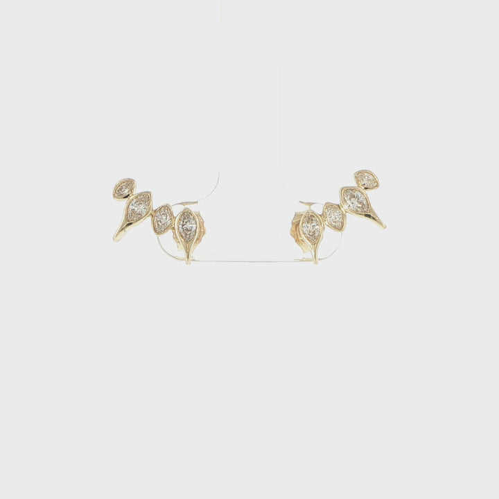 14K Yellow Gold Marquise Diamond Bezel Set Stud Earrings