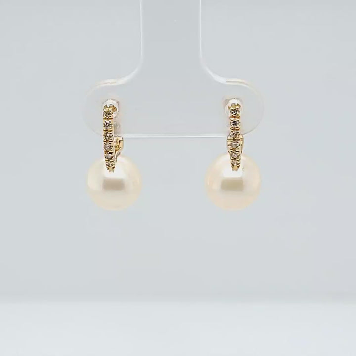 8mm Pearl and Diamond Drop Earrings