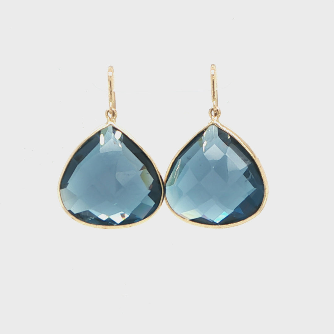 18K Yellow Gold London Blue Topaz Drop Earrings