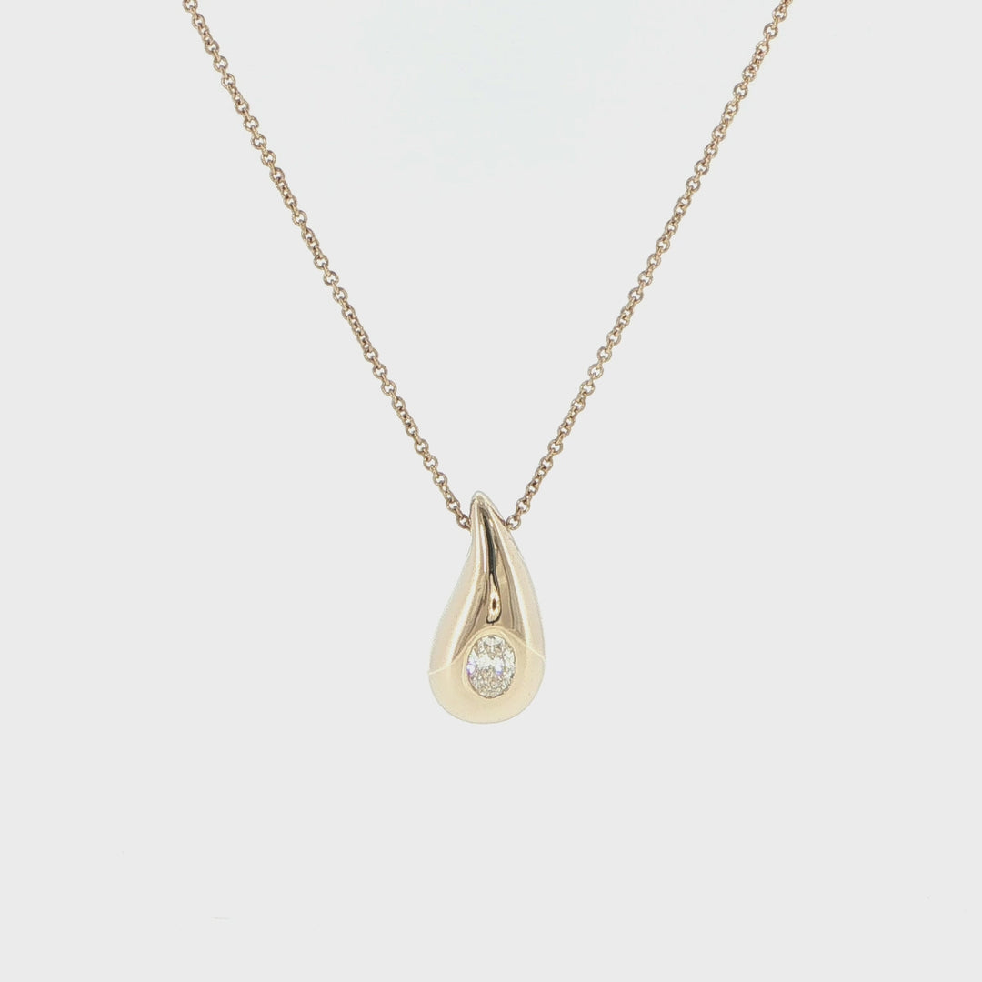 14K Yellow Gold Oval Diamond Teardrop Necklace