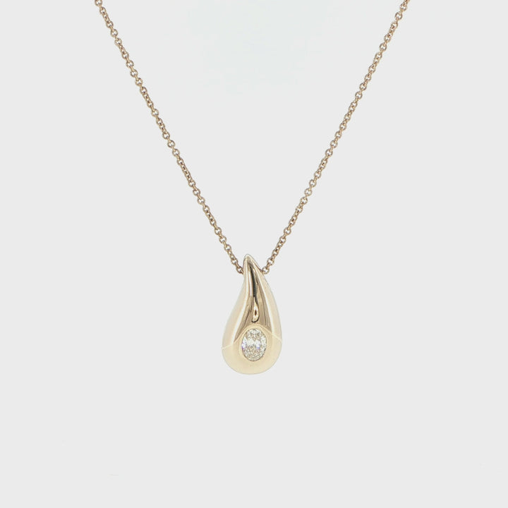 14K Yellow Gold Oval Diamond Teardrop Necklace