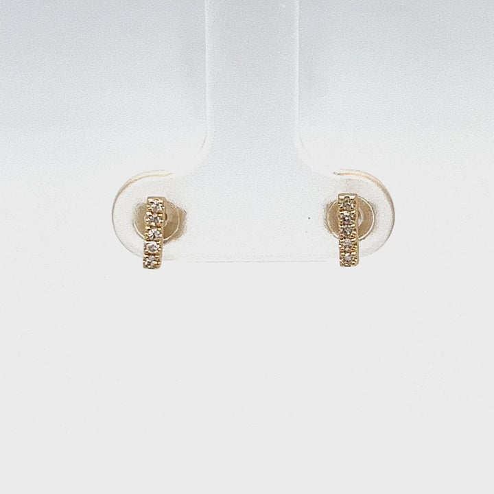 14K Yellow Gold Bar Diamond Stud Earrings