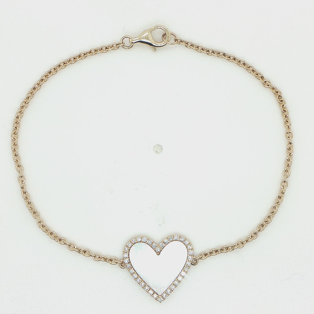 14K Yellow Gold Mother of Pearl & Diamond Heart Bracelet