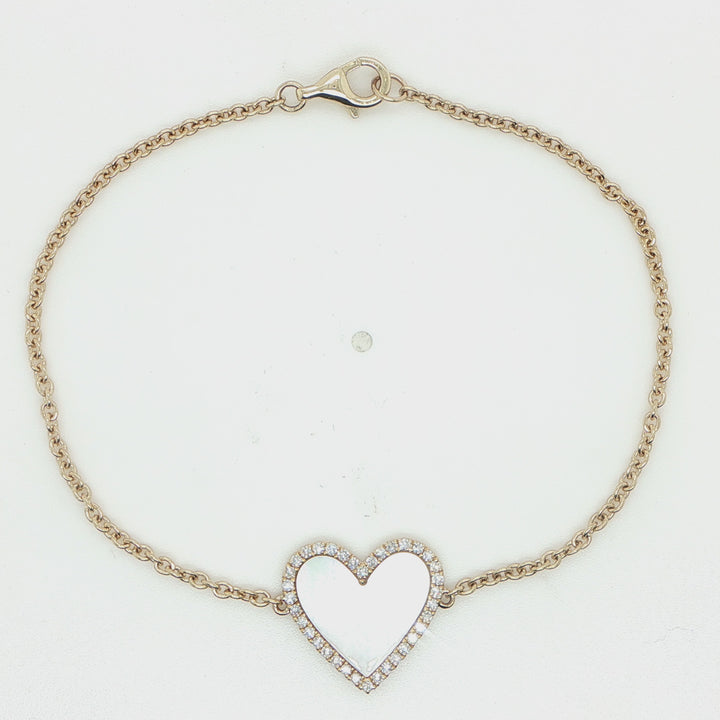 14K Yellow Gold Mother of Pearl & Diamond Heart Bracelet