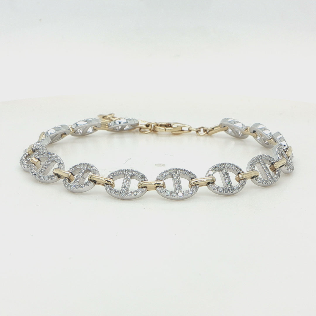 14K White & Yellow Gold Diamond Anchor Link Bracelet
