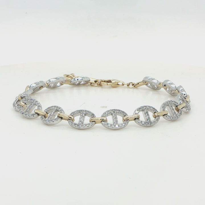 14K White & Yellow Gold Diamond Anchor Link Bracelet