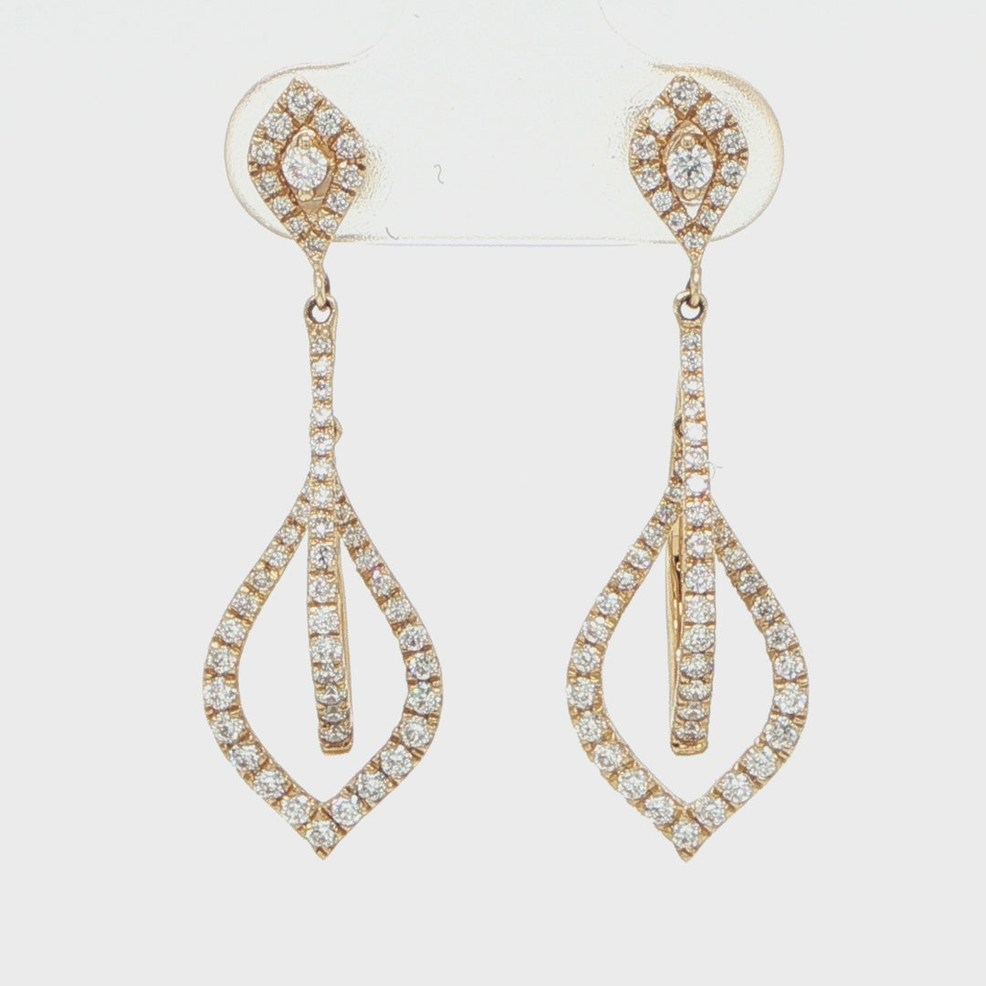 14K Yellow Gold Diamond Leaf Drop Earrings