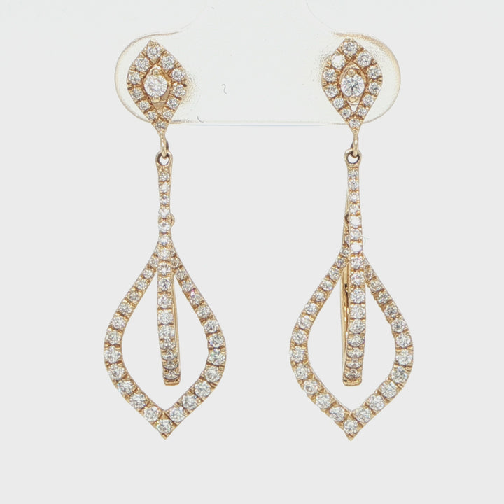 14K Yellow Gold Diamond Leaf Drop Earrings