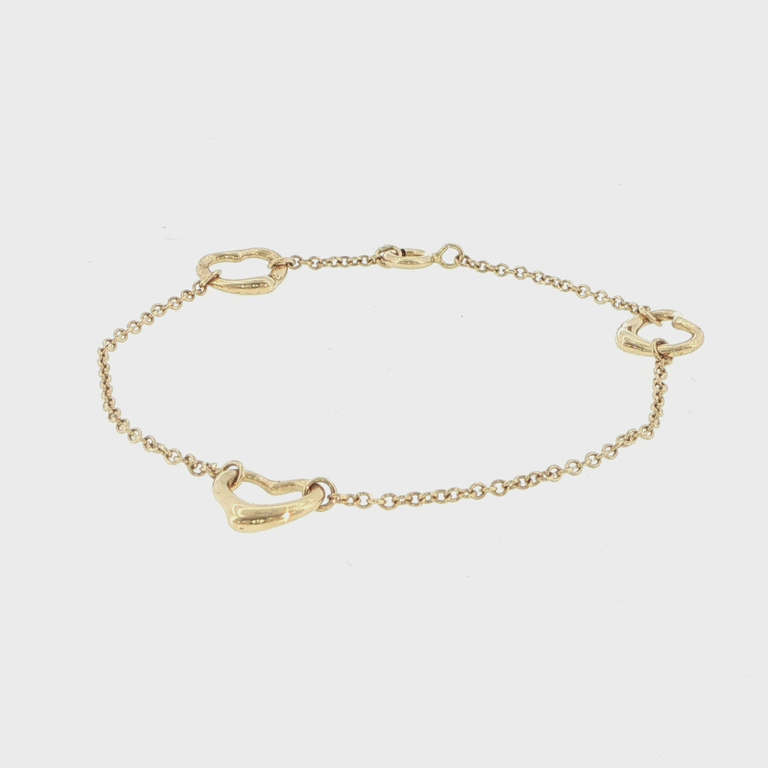 Tiffany & Co. Elsa Peretti 18K Yellow Gold Three Heart Station Bracelet