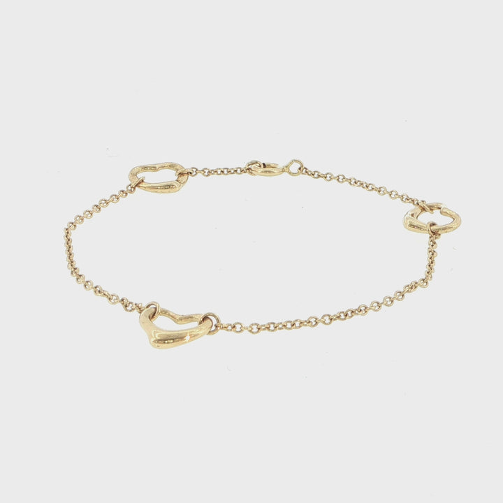 Tiffany & Co. Elsa Peretti 18K Yellow Gold Three Heart Station Bracelet