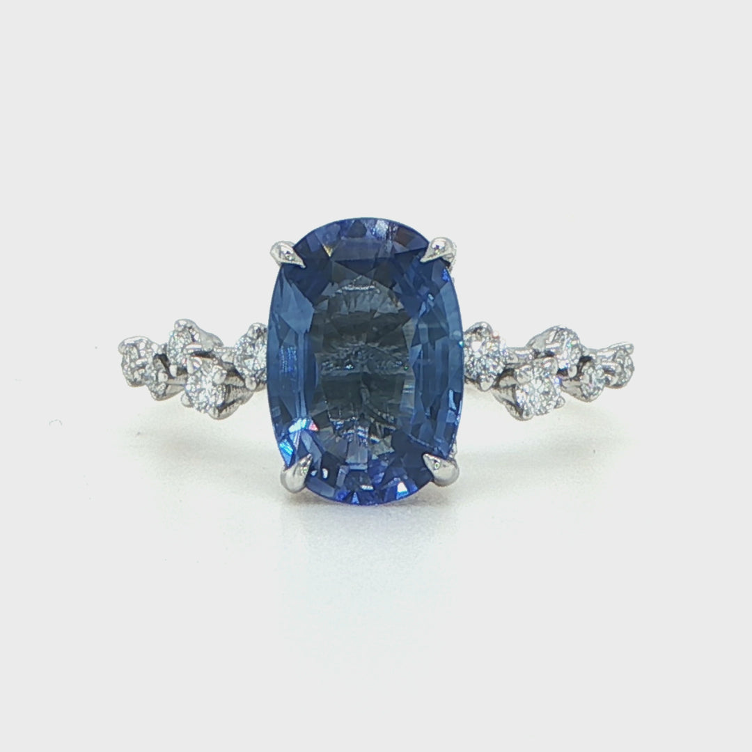 Platinum Oval Sapphire Hidden Halo Ring