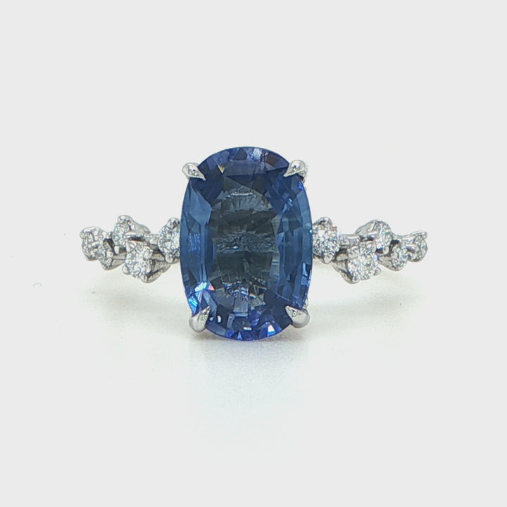 Platinum Oval Sapphire Hidden Halo Ring
