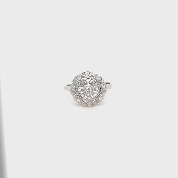 14K White Gold Vintage-Inspired Diamond Ring