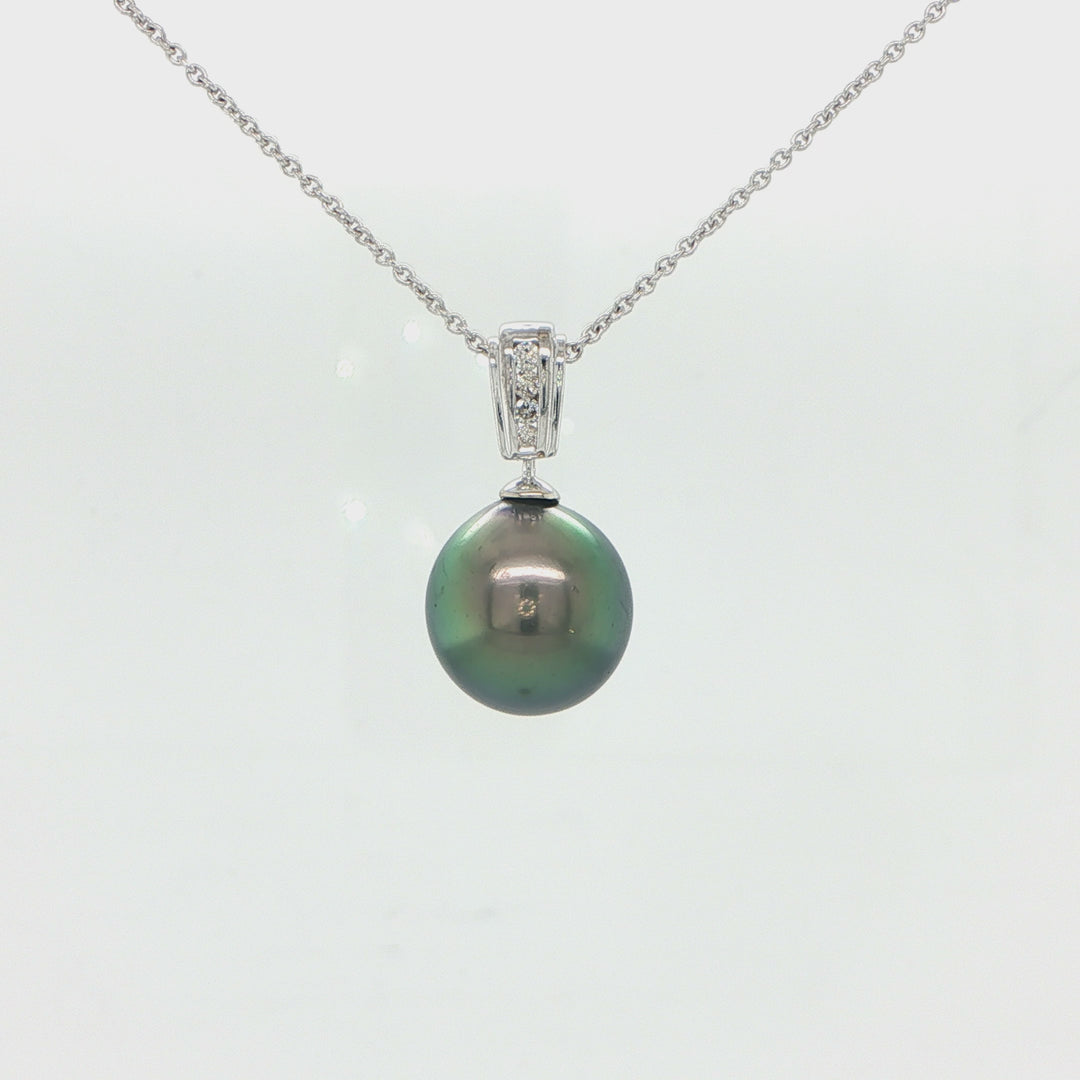 14K White Gold Tahitian Pearl Diamond Pendant