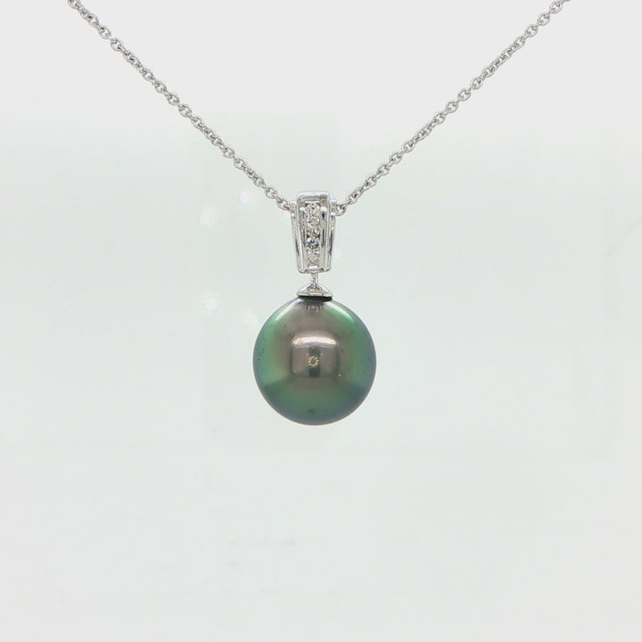 14K White Gold Tahitian Pearl Diamond Pendant