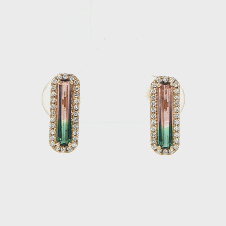 14K Yellow Gold Bi-Color Tourmaline Diamond Earrings