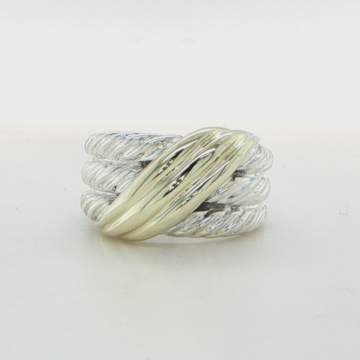 David Yurman Sterling Silver & 14K Gold Wave Ring
