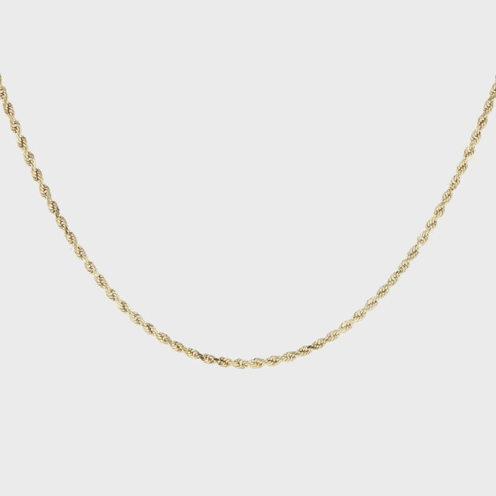 14K Yellow Gold Hollow Rope Chain Necklace 2mm