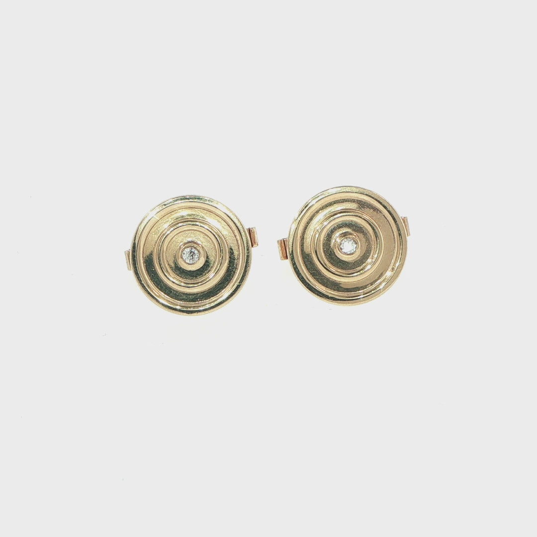 14K Yellow Gold Ringed Diamond Cufflinks