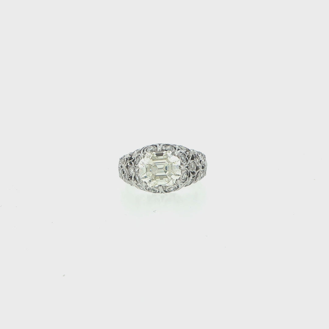 Platinum Antique Emerald Cut Diamond Engagement Ring